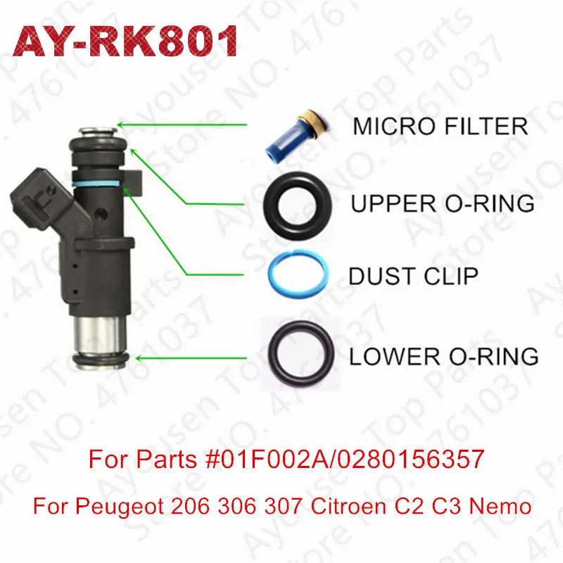 10 комплектов ремонтные наборы деталей топливной форсунки для peugeot 206 306 307 407 607 806 Citroen C2 C3(AY-RK800 801 802 - Цвет: AY-RK801