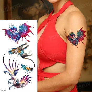 Faux tatouage temporaire d’animaux, transfert d’eau, dragon, dinosaure, étanche, pour femmes, sexy, art corporel