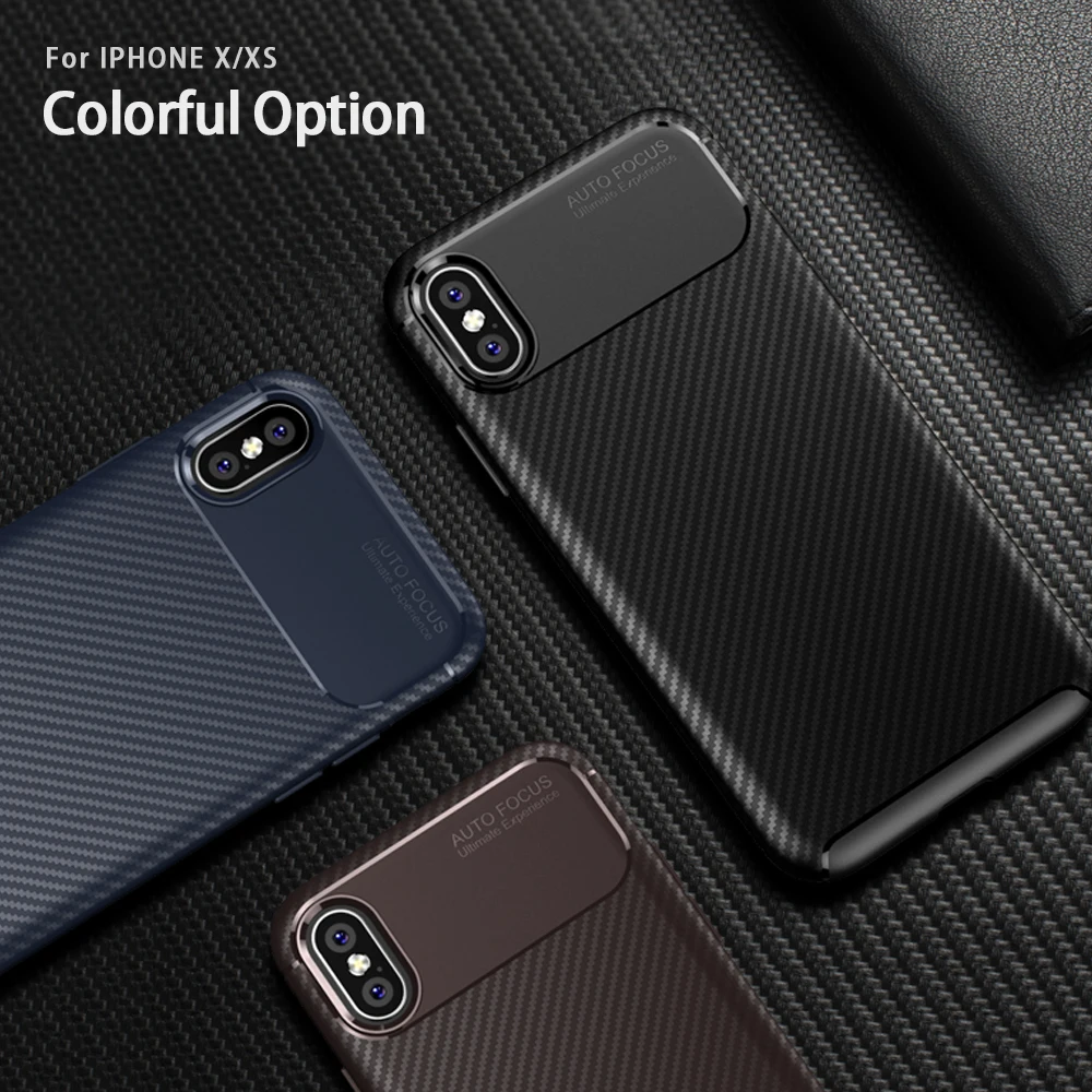 cheap Luxury Carbon Fiber Phone Case on for iphone XS XR XS Max Shockproof Soft Silicone TPU Cover for iphone X 6 6s 7 8 Plus Case