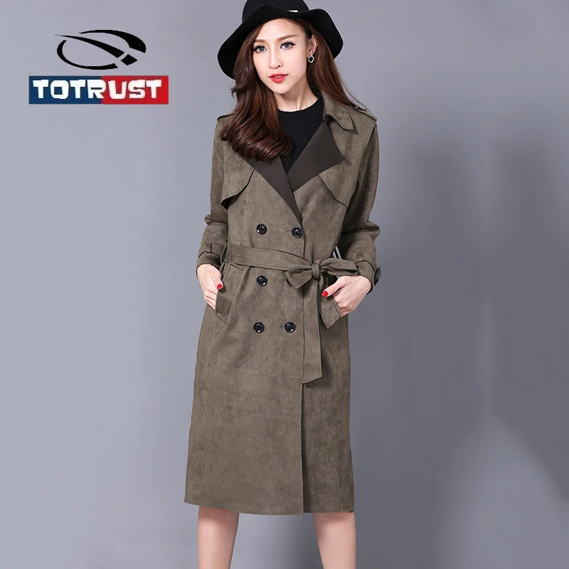 

TOTRUST Trench Coat Long For Women Outwear 2019 Spring Autumn Womans Plus Size Trench Coat Feminino S - 6XL Sash Suede Casaco