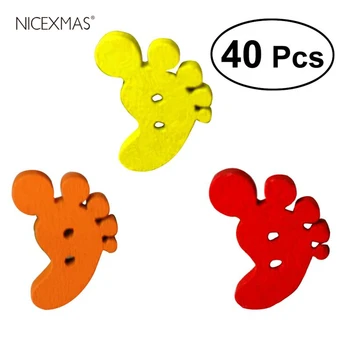 

40Pcs Colorful Craft Toys Feet Shaped Wooden Crafting Sewing DIY Buttons (Random Colors)