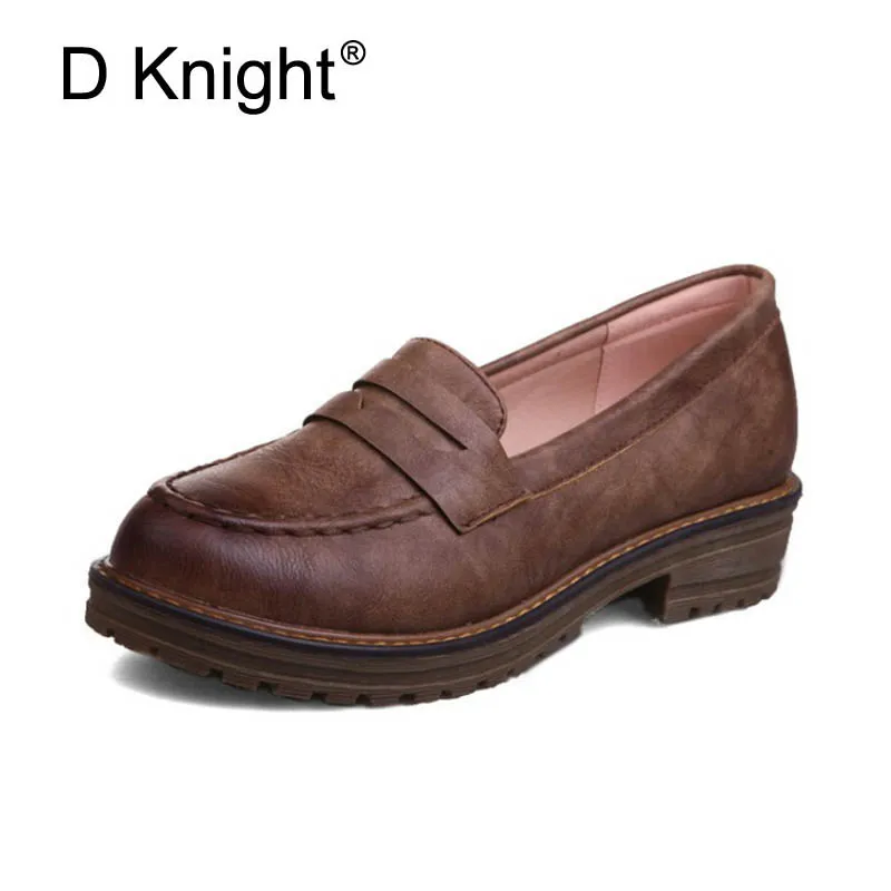 D Knight/женские оксфорды в британском стиле, на толстой платформе, на плоской подошве, из искусственной кожи, весенняя обувь на толстой подошве, женские лоферы, большие размеры 32-43