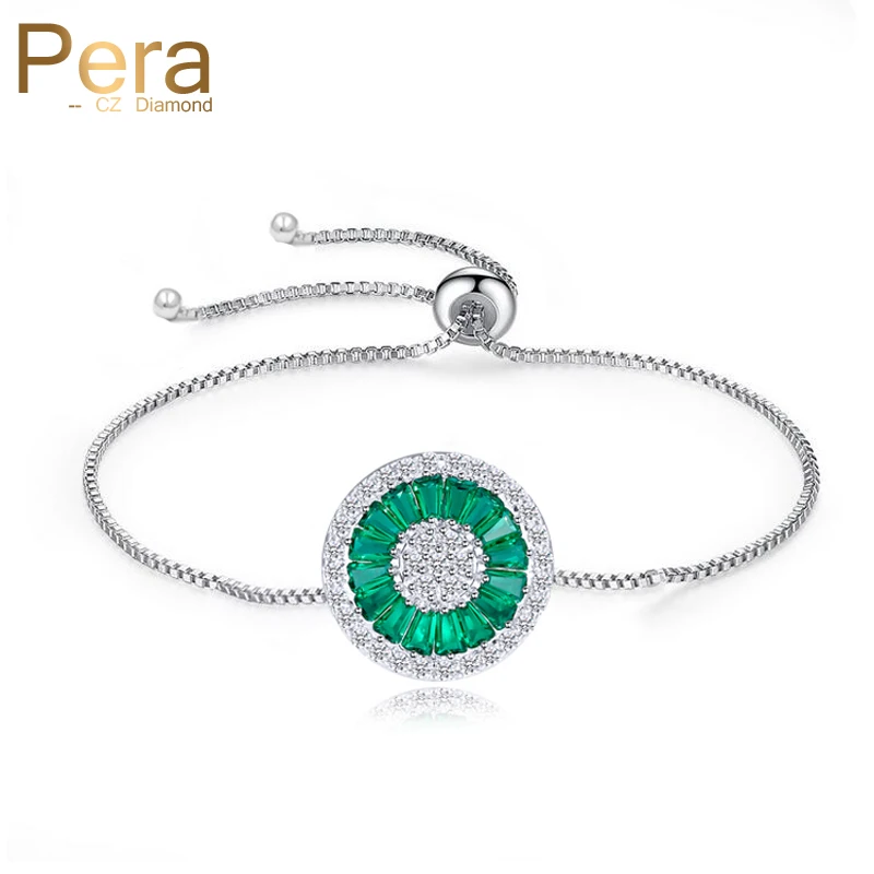 Pera Trendy Summer Style Charm Adjustable Size Green Bangle Cubic Zirconia Big Round Bracelet For Women Party Jewelry Gift B130