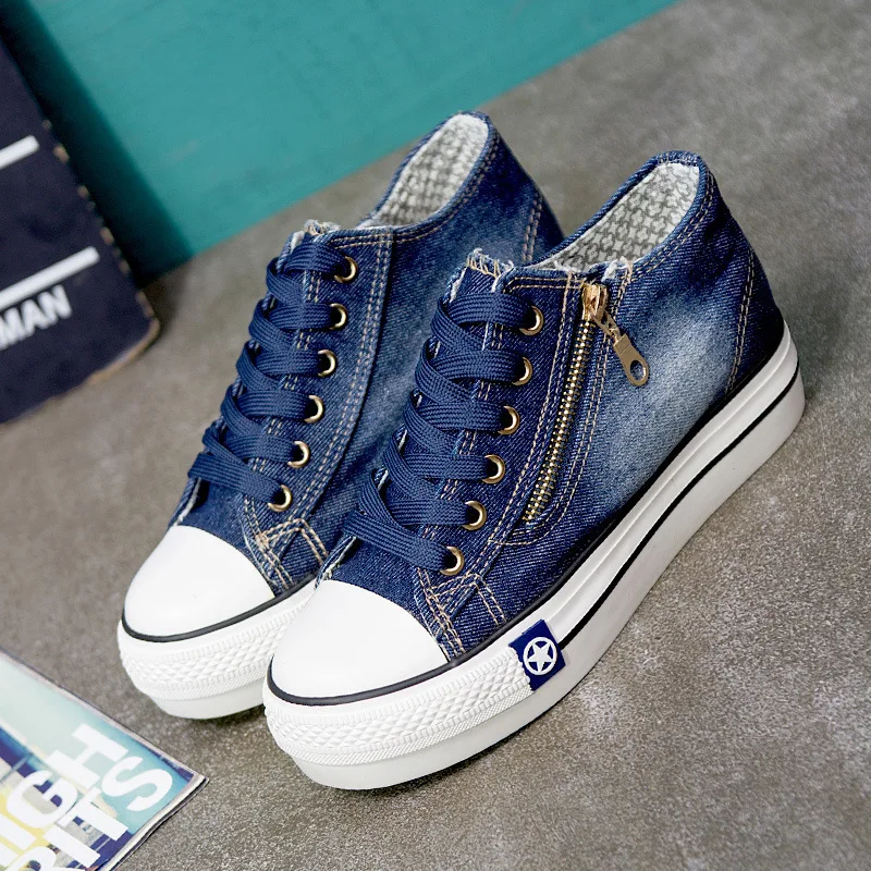 

Side zipper denim women's casual shoes plus size women shoes autumn woman shoe