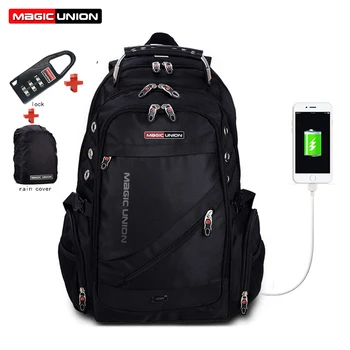 

MAGIC UNION Laptop Bag External USB Charge Computer Backpacks Anti-theft Men Waterproof Bags backpack with Lock Raincover