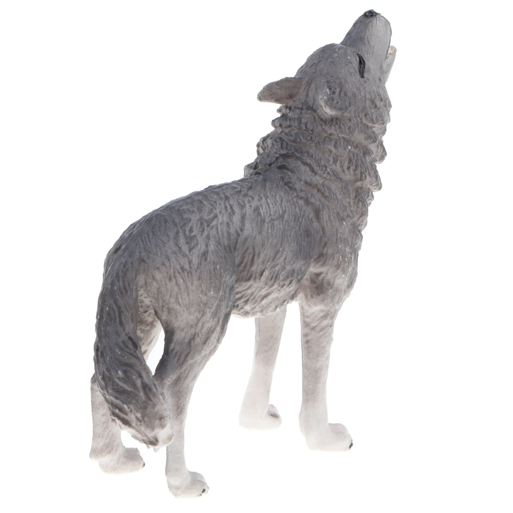 3 Inch Plastic Realistic Wild Animal Model Grey Howling Wolf Action Figure Doll Toy for Kids Toddlers Gift Home Decor Collection