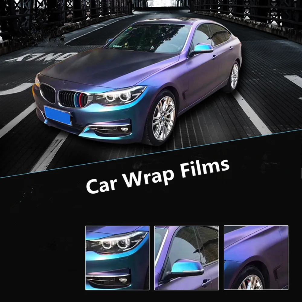 

Pearl Glossy Chameleon Vinyl Sticker Purple Blue Vinyl Car Wrap Film With Air Bubble Styling Color-Changing Film 1.52m x 20m