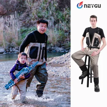 Men's Breathable Chest Waders for Fly fishing, Waterproof Rafting Wader with Neoprene Socks