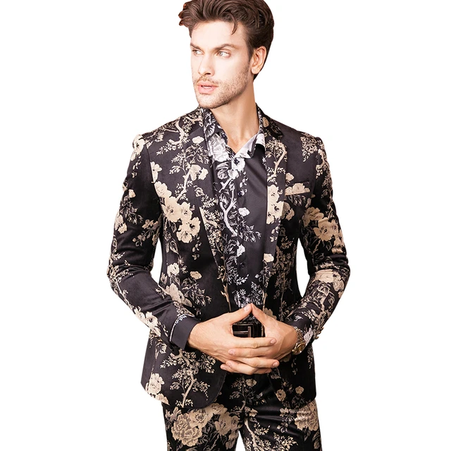 Luxury Brand Mens Floral Print Flower Suit Stage Clothing Men Vintage Style Wedding Dress Blazer High Luxury Brand Mens Floral Print Flower Suit Stage Clothing Men Vintage Style Wedding Dress Blazer High