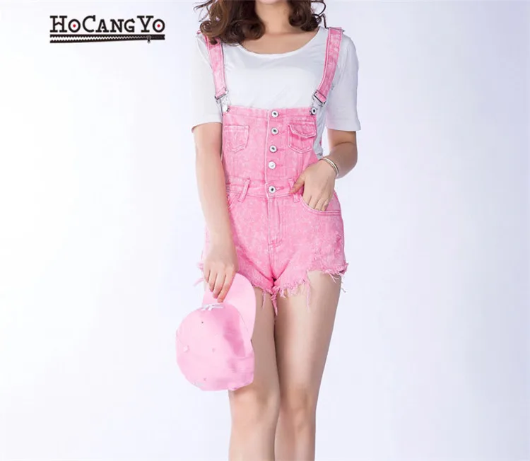 2018 spring new hot cowboy bibs low waisted breasted hole Korean fashion strap shorts female (6)