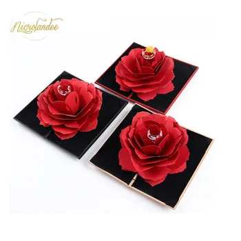 

NICROLANDEE Wedding Marriage Rotating Rose Ring Gift Box Lovely Engagement Box For Ring Jewelry Storage Display Holder