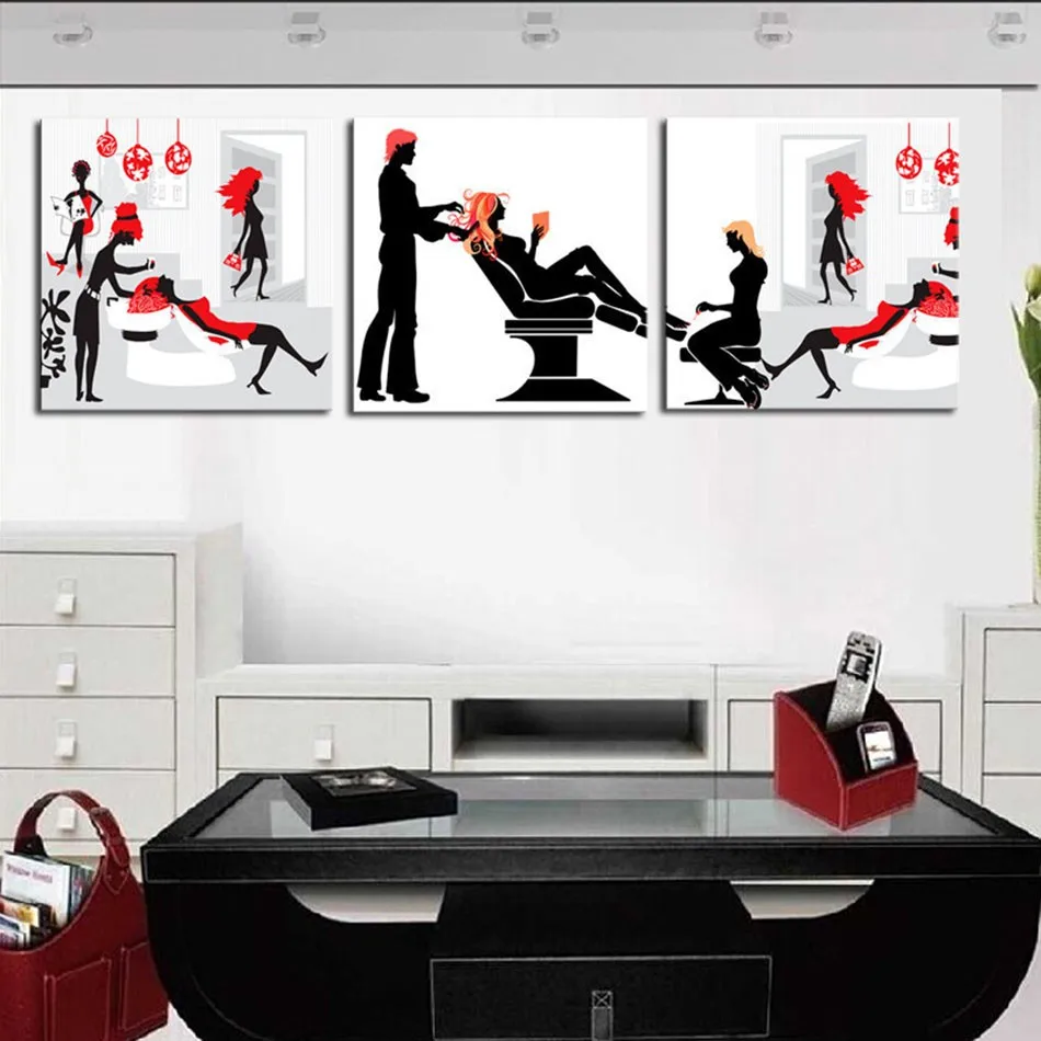 

3 Panel Hair Salon Abstract Painting On Canvas Wall Art Picture Print Painting For Bedroom Home Decoration Unframed