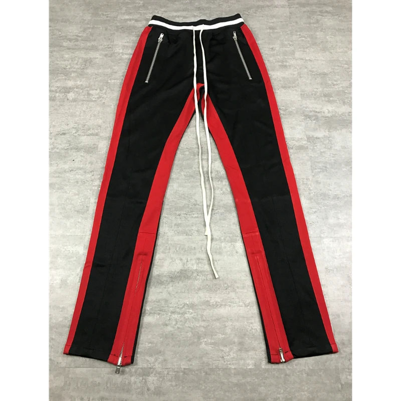 

Summer Double Stripe Thin Track Pants Zippered Ankles Sweatpants Overlong Drawstring