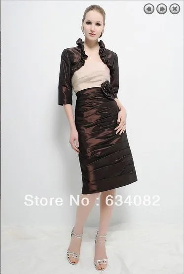 

free shipping 2014 satin dress women elegant dress plus size vestidos formales short Mother of the Bride Dresses with jacket