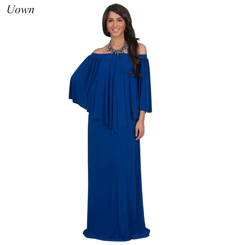 

Fashion Women Slash Neck Maxi Dress Sexy off Shoulder Cloak Sleeves Summer Long Dress Party Evening Prom Gown Plus Size Clothing