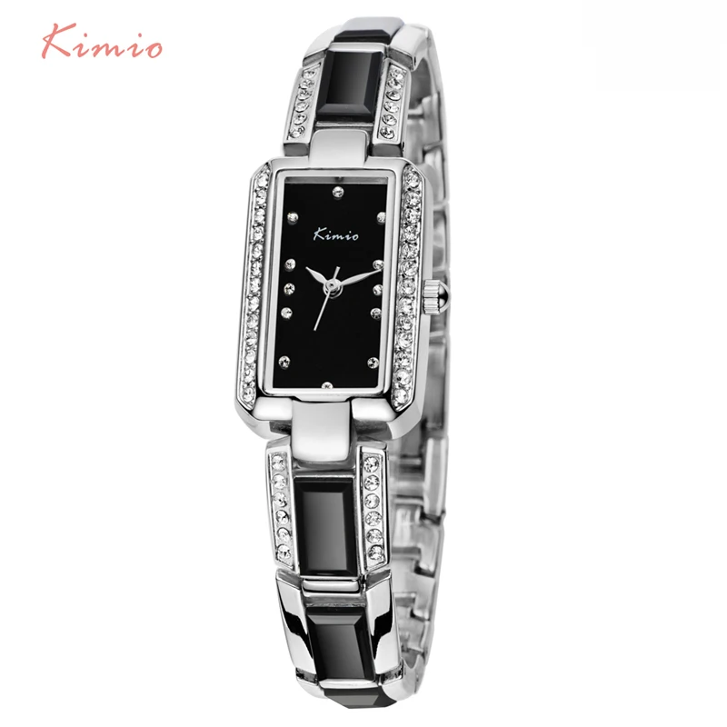 KIMIO Rectangle Rhinestone Bracelet Black Quartz Watch Women Watches Luxury Brand Wrist Watches For Women Dress relogio-feminino