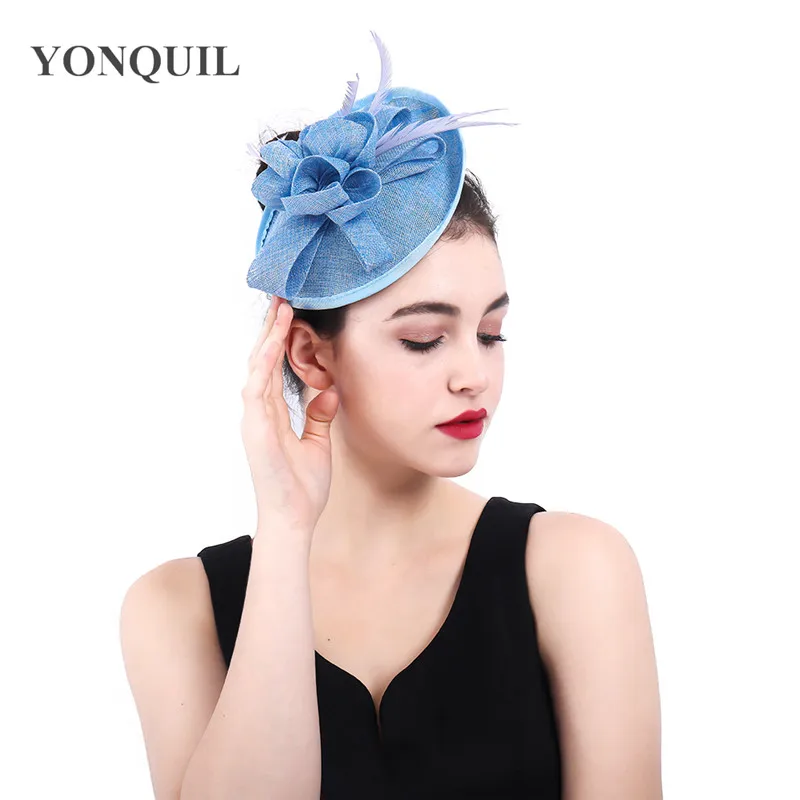 

Light blue Fascinators tea Hat Fancy party millinery Hair Clips chapeaus Wedding Headwear Elegant Ladies Headdress accessories