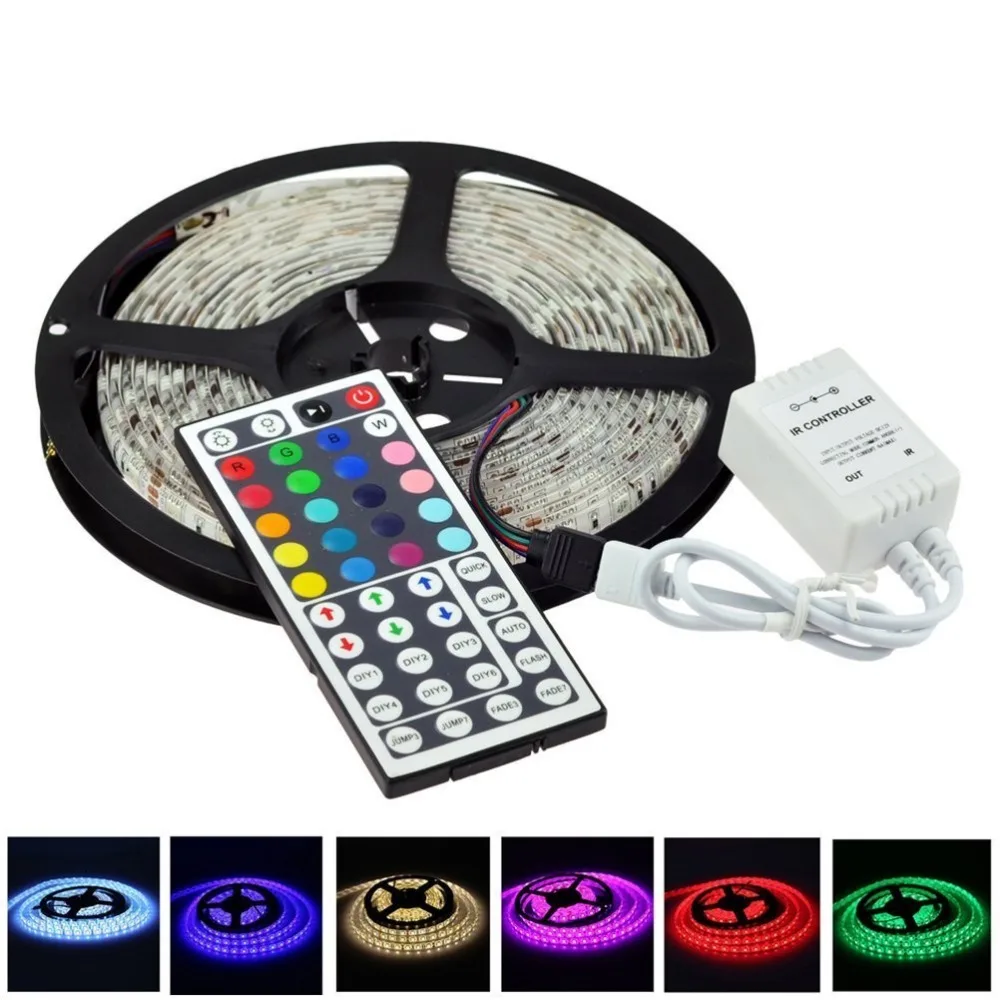 

20set/lot 5M 5050RGB color changing 300LED Waterproof/Non-waterproof Flexible LED Light Strip lamp + 44Key IR Remote controller