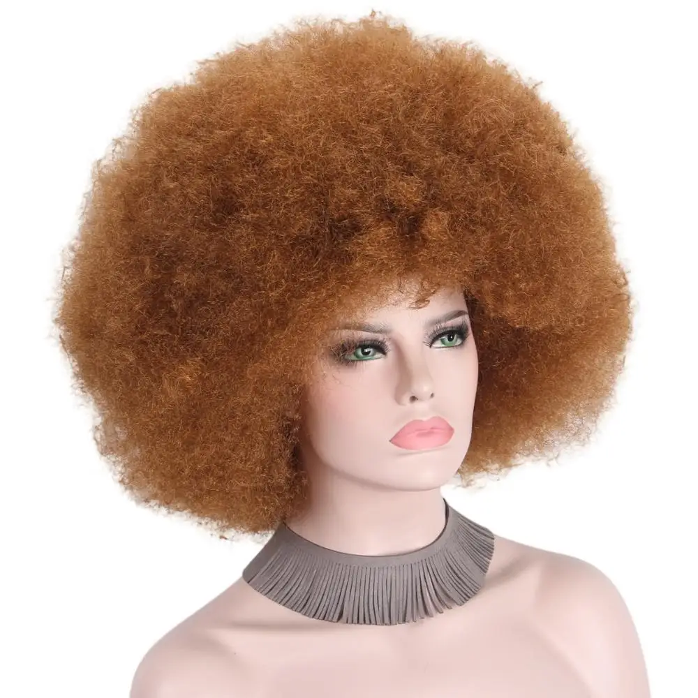 

Afro Brown Wig Cap Big Top Football Fans Wigs for Adults Unisex None Lace Wigs Synthetic Hair for Black Women Men Cosplay