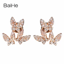 BAIHE Solid 14 K розовое золото H/SI 0.28ct круглые натуральные Алмазы обручальные модные ювелирные изделия элегантные серьги-гвоздики