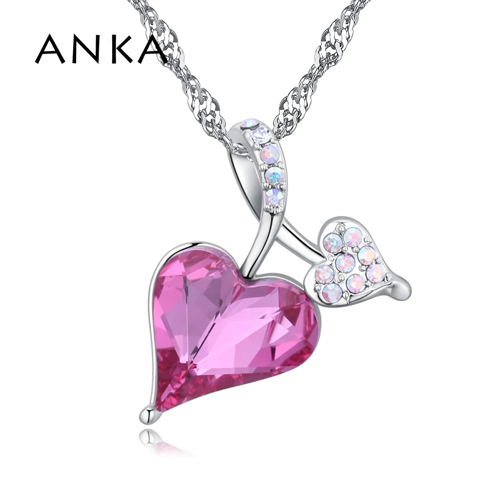 

ANKA double heart shaped crystal necklaces for women fashion LOVE pendant necklace jewelry gift Crystals from Austria #129198