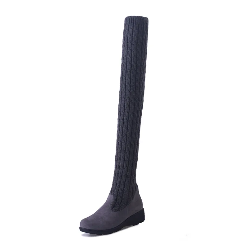 

2018 Autumn and Winter New Women's Boots Knitted Wool High Tube Flat Bottom Over The Knee Stretch Boots Fashion Martin Boots