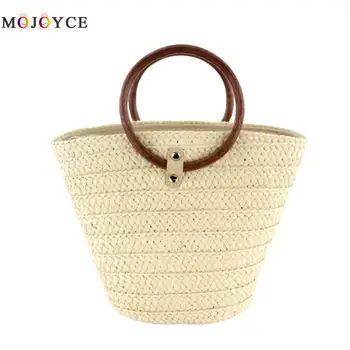 

Summer Beach Boho Paper Rope Straw Weaving Tote Bohemian Women Round Ring Top-handle Bags