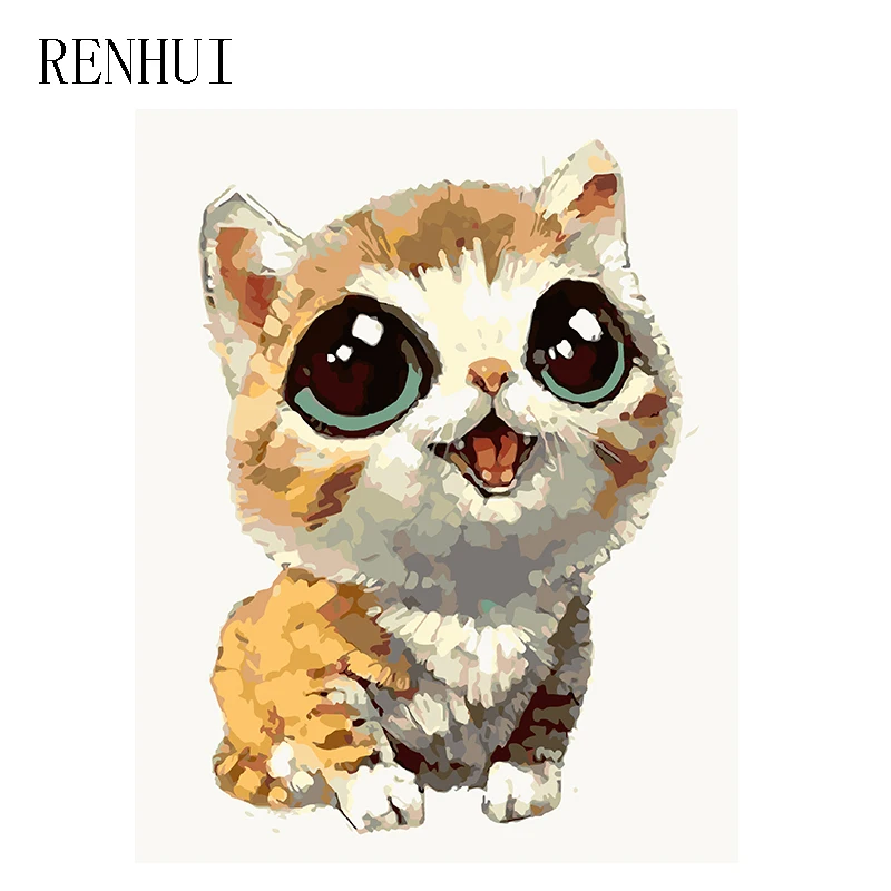 Renhui милый маленький желтый кот животных DIY живопись по номерам акриловыми