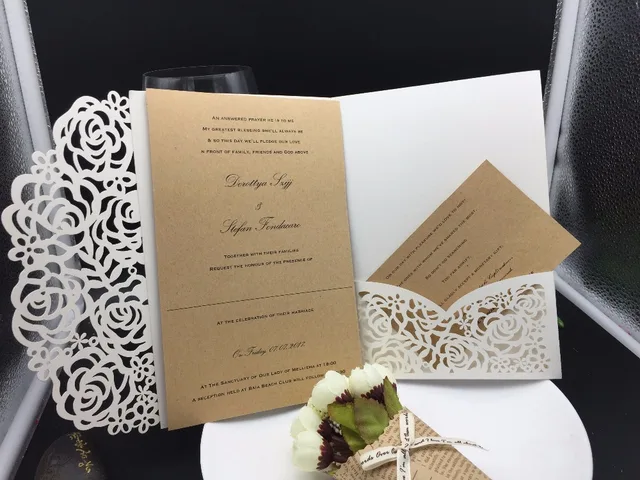 1pcs sample graceful rose flowers trifold laser cut pocket wholesale