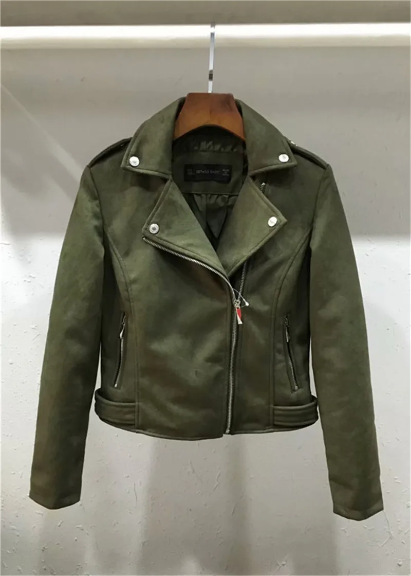 Women Autumn Winter Suede Faux Leather Jackets Lady Fashion Matte Motorcycle Coat Biker Red Black Green Zipper Outerwear