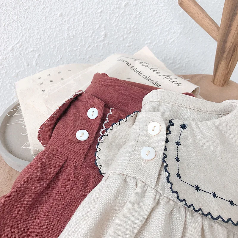 Hot Sale Summer New Items Baby Girls Dresses Preppy Style Linen Cotton Toddlers Kids Sleeveless Dress Children Clothes