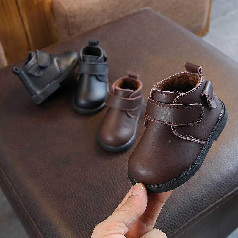 

Baby Winter Boots Kids Shoes Velvet Genuine Leather Toddler Shoes Boot Hook&loop Flats Rubber Soft Non-slip Cotton Martin Boots