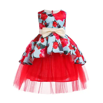 

Flamingo Rose Flower Printing Tutu Flower Girl Dresses O-neck Sleeveless Tulle Party Frocks For Kids Little Girl Prom Dresses