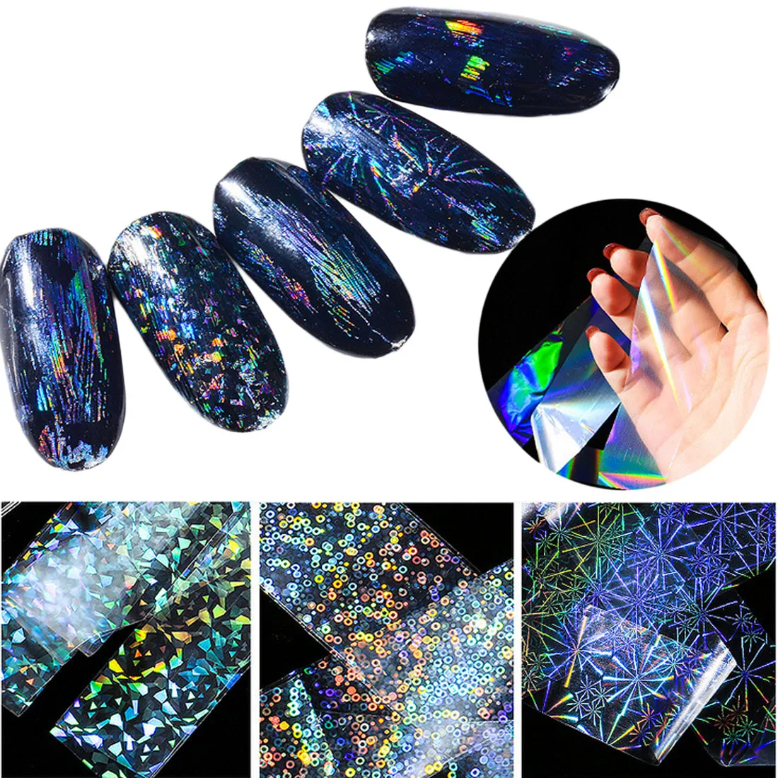 Голографические Звездные наклейки 8 узоров Лазерная Фольга для ногтей Firworks 4*120 см прозрачная рефракция маникюр Дизайн ногтей декорации