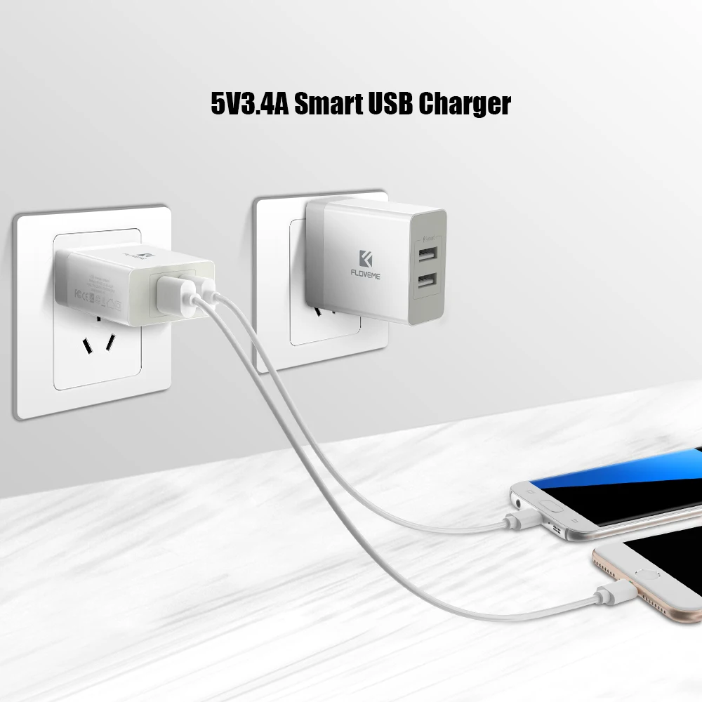 Зарядное устройство FLOVEME USB для телефонов iPhone 6 7 Samsung Galaxy S8 S9 5 В 3 4 А 2 порта вилка