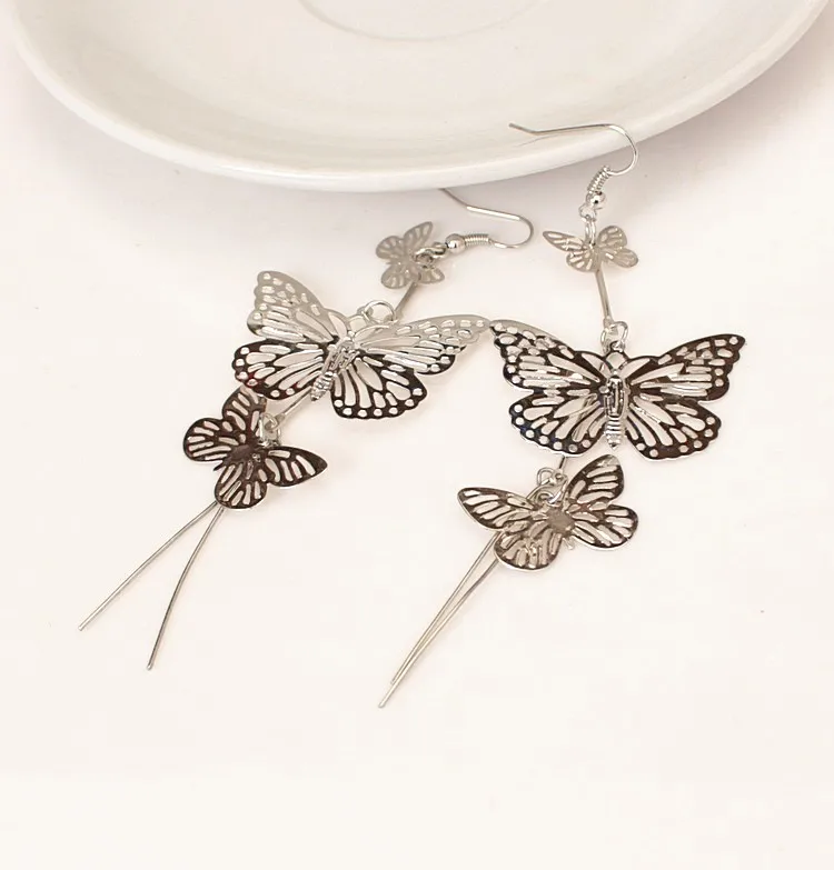 Корейский, асимметричный имитация жемчуга бабочки серьги Мода Круглый Цветок Brincos длинные массивные крылья серьги ювелирные изделия - Окраска металла: silver