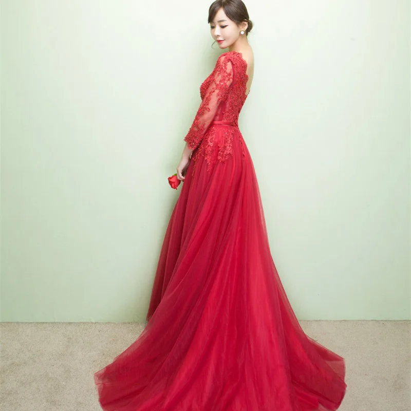 Long Hot New V Neck Evening Dress Party Dress Tulle Appliques Beads Open Back Formal Gowns Trailing Chiffon Sexy Prom Dresses