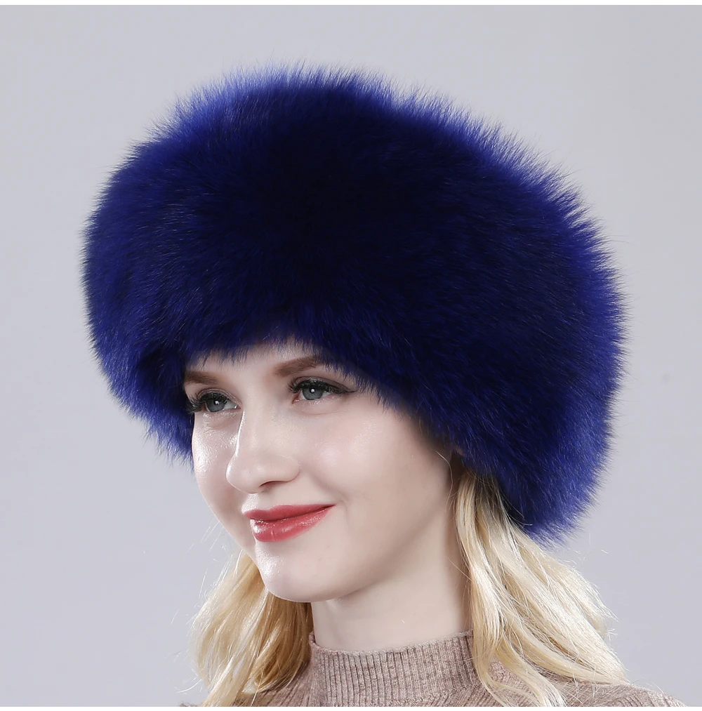 Russian Winter Natural Fox Fur Hat Warm Soft Fluffy Real Fox Fur Bomber Hats Luxurious Women Quality Handmade Real Fox Caps