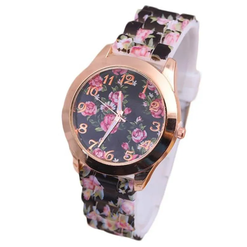 

xiniu Fashion Women Casual Watches Flower Pattern Time Rose Analog Silica Gel Quartz Wrist Watch relogio femininos Clock Hours