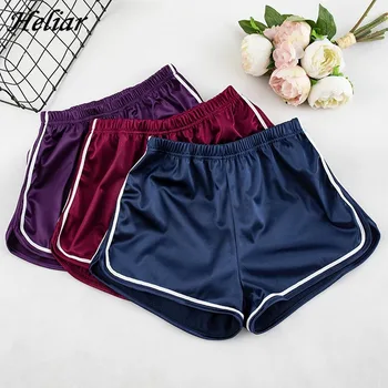 

HELIAR 2019 Women Fashion Sports Shorts Female Fitness Femenino Casual Satin Fabric Short Waistband Silky Solid Running Shorts
