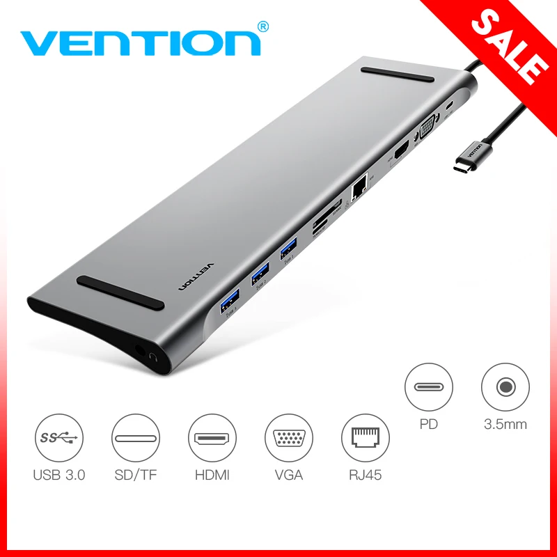 

Vention All-in-1 USB C Adapter Type C to HDMI VGA Converter USB HUB with SD/TF Card Reader PD Charging RJ45 Adapter for MacBook