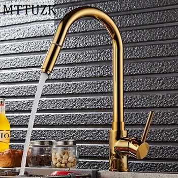 

MTTUZK luxury Kitchen pull out faucet gold brass for cold and hot mixer tap Sink faucet Vegetable washing basin faucet crane