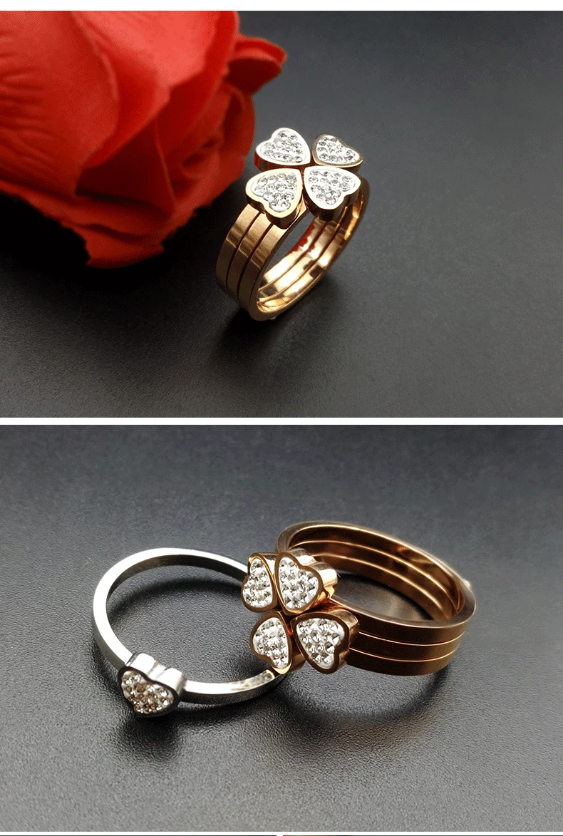 Кольца из титана и стали набор клевера 3 в 1 кольца наборы несколько usage женские серебряные серьги женские кольца модные украшения