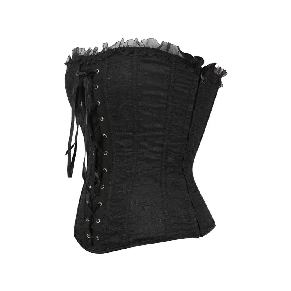 Women's Lace Cover Overbust Corset Lace Up Boned Lingerie Zipper Side Carnival Waist and Body Shaper Bustier Plus Size