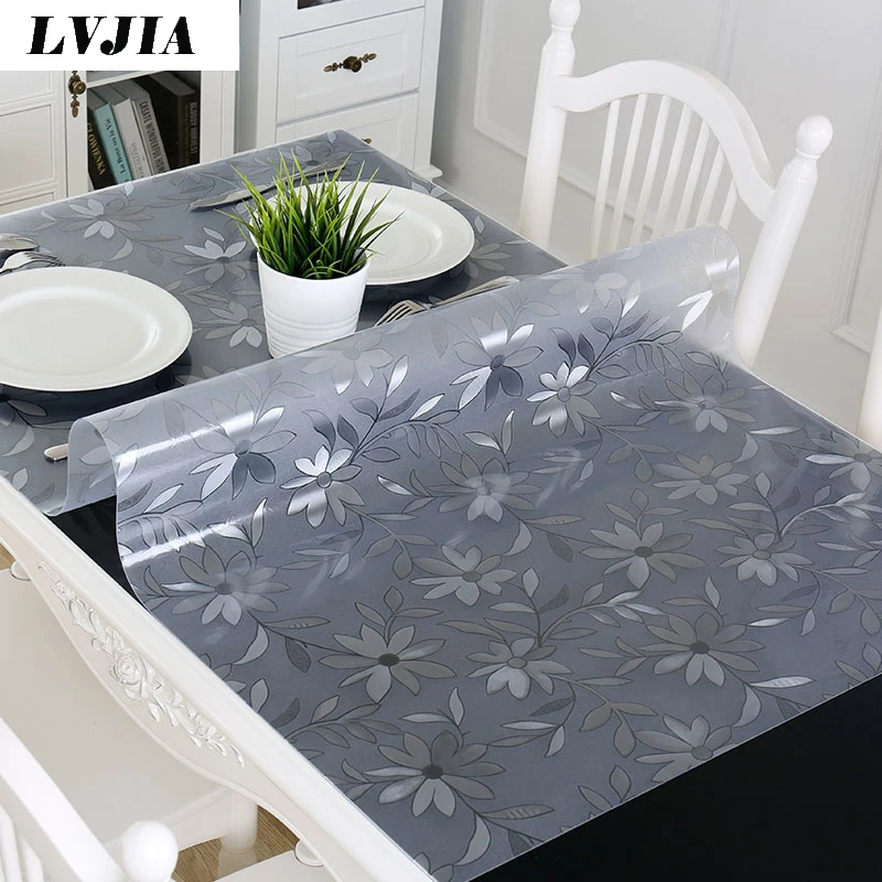 

PVC Tablecloth Transparent Table cloth soft glass table cover Waterproof Kitchen Pattern Oil Tablecloth anti-iron cloth 1mm