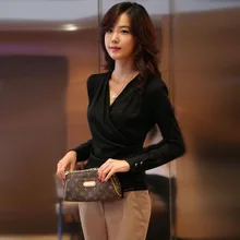 Весна осень Новая женская рубашка плюс размер M-4XL Корейская Офисная Леди с длинным рукавом v-образным вырезом Футболка женская одежда элегантная