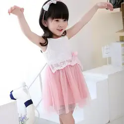 Корейский стиль летние платья для девочек Дети повседневной Повседневная одежда для маленьких девочек короткие кружевные платья Платья