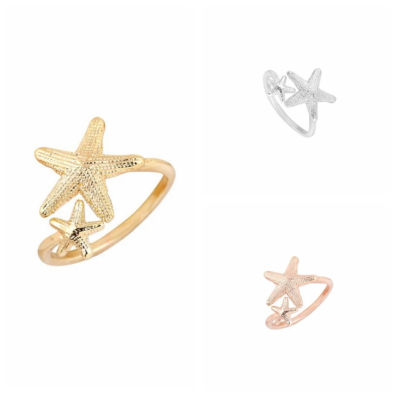 

yiustar New Fashion Ring Open Twinkle Stretch Star Ring Nautical Beach Starfish Ring for Women Birthday Gifts R165