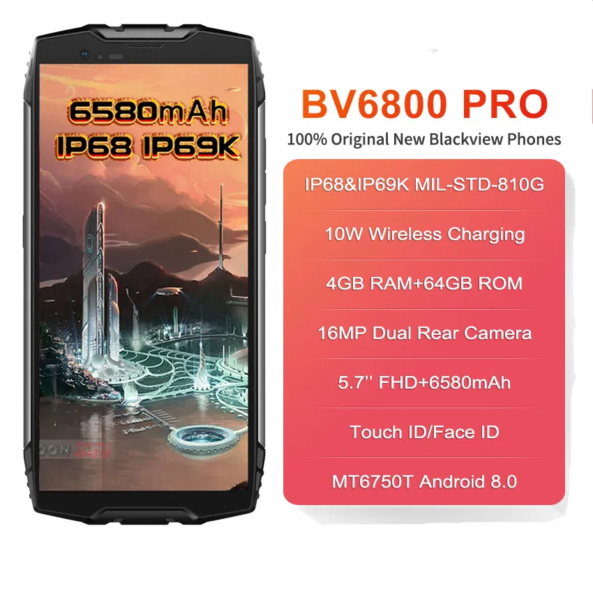 Blackview BV6800 Pro 5," смартфон IP68 Водонепроницаемый MT6750T Восьмиядерный 4 Гб+ 64 Гб 6580 мАч Беспроводная зарядка NFC 4G 16MP мобильный телефон