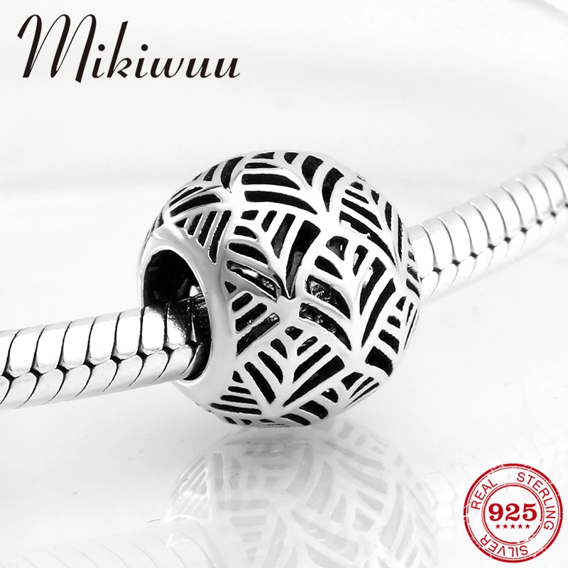 

New 925 Sterling Silver DIY fashion hollow out palm leaf round beads Jewelry making Fit Original Pandora Charm Bracelet